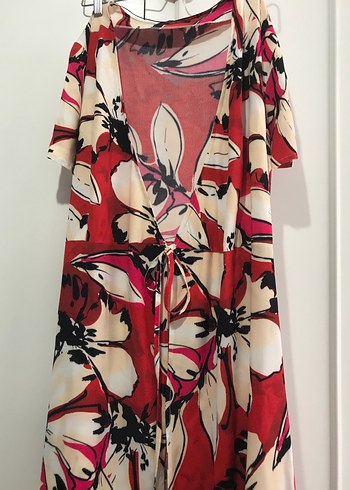 BSL FASHION Renkli Baskılı Uzun Bohem Kimono Elbise