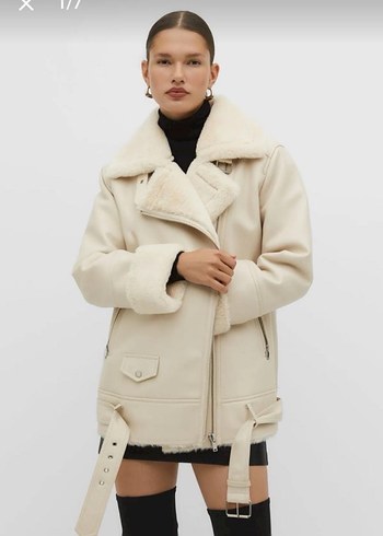 Krem Kadın Kışlık Kürklü Ceket - Görsel 2