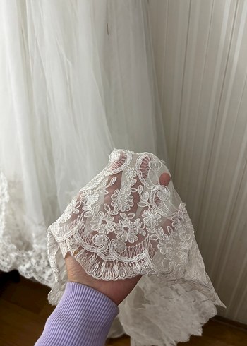 Dantelli Uzun Kollu Straplez Prenses Gelinlik - Görsel 8