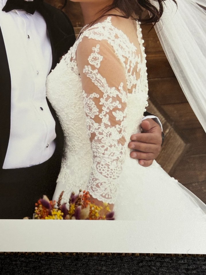 Dantelli Uzun Kollu Straplez Prenses Gelinlik - Görsel 2