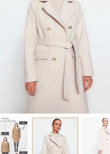 Düğmeli uzun krem kaban - Görsel 3