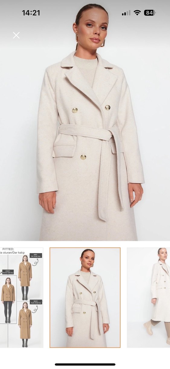 Düğmeli uzun krem kaban - Görsel 3