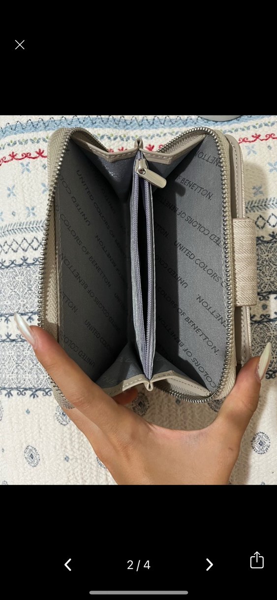 Bej Baskılı Benetton Kadın Fermuarlı Cüzdan - Görsel 2
