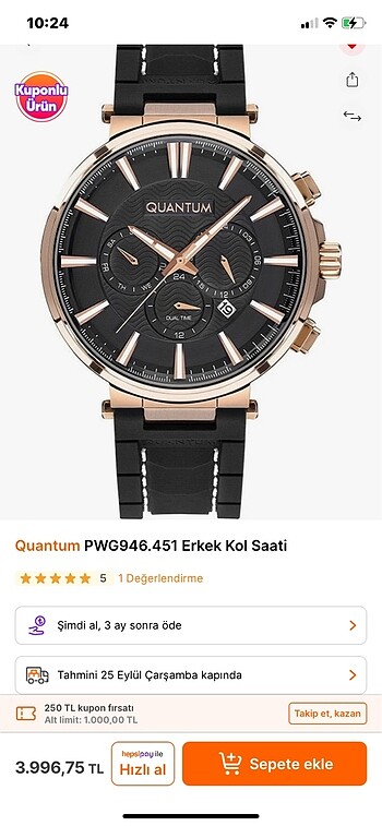 Beden siyah Renk Orijinal Quantum saat