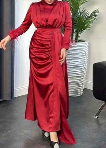 Bordo Drapeli Abiye - Görsel 7