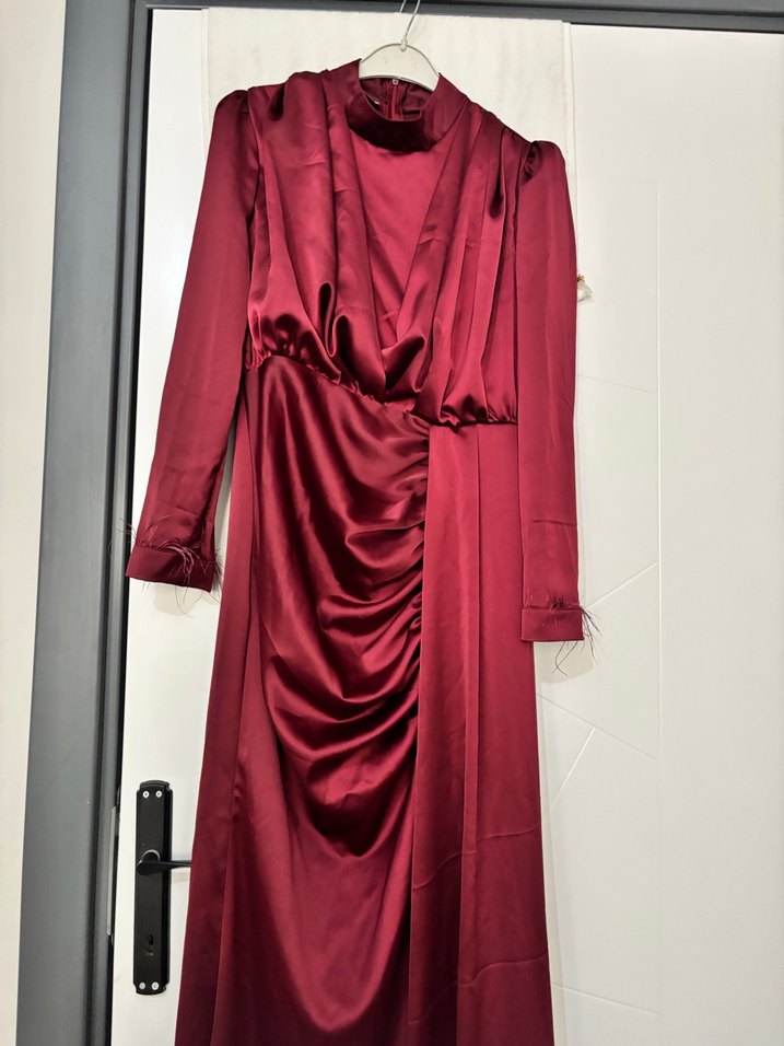 Bordo Drapeli Abiye - Görsel 2