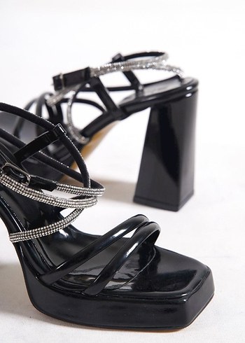 Platform Topuklu çapraz dolama taşlı ayakkabı - Görsel 6