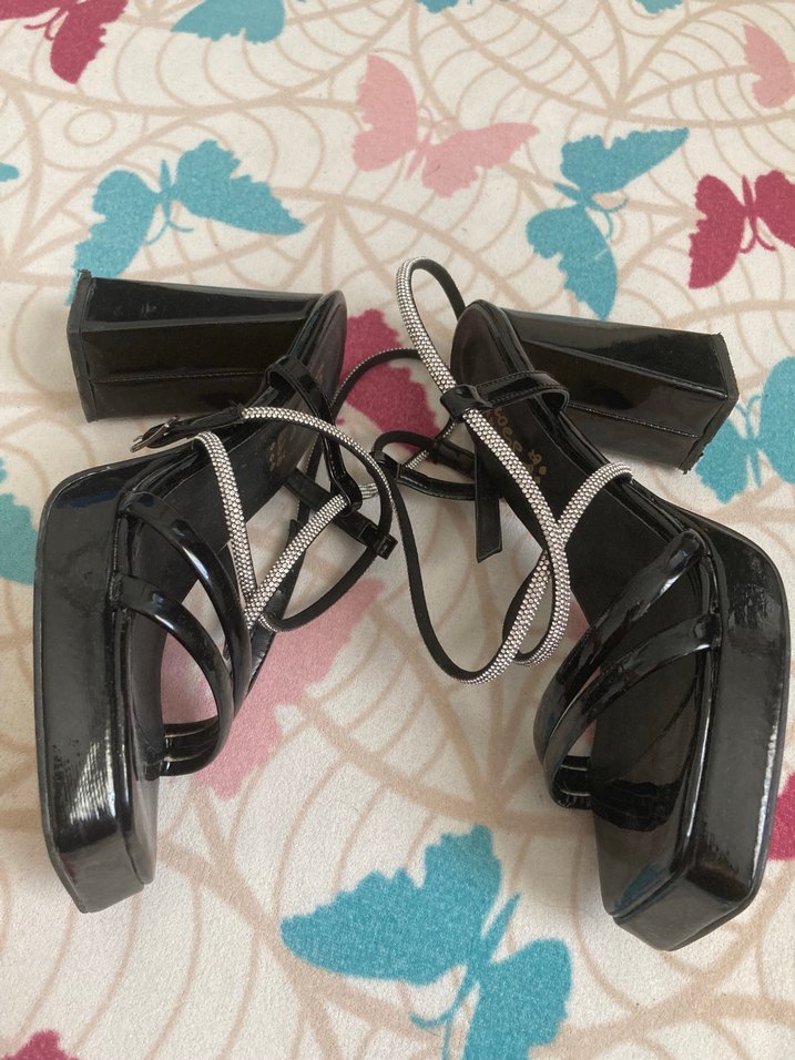 Platform Topuklu çapraz dolama taşlı ayakkabı - Görsel 2