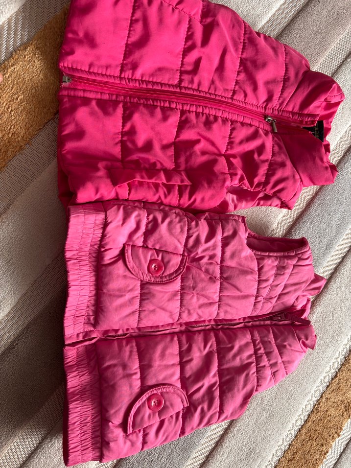 Kız Çocuk Pembe Fermuarlı Yelek - Görsel 5