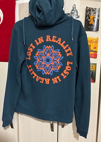 Kadın Mavi Kapüşonlu Oversize Sweatshirt - Görsel 2