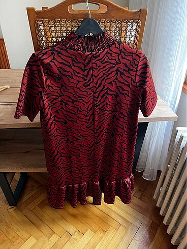 s Beden bordo Renk Zara kırmızı siyah zebra desenli elbise
