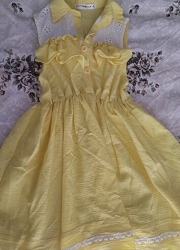 Kız çocuk sarı sıfır kol yazlık elbise 