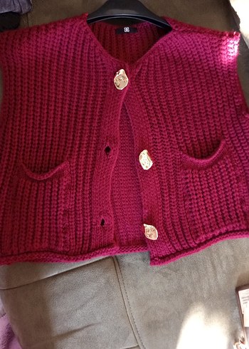 Bordo Örgü Kadın Yelek - Görsel 3