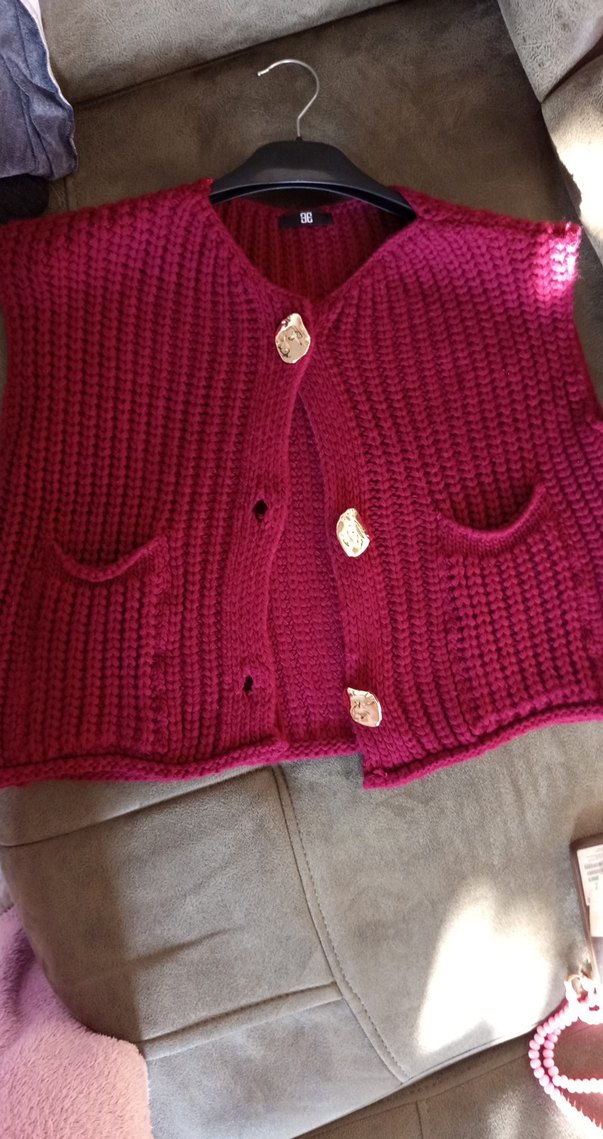 Bordo Örgü Kadın Yelek - Görsel 3