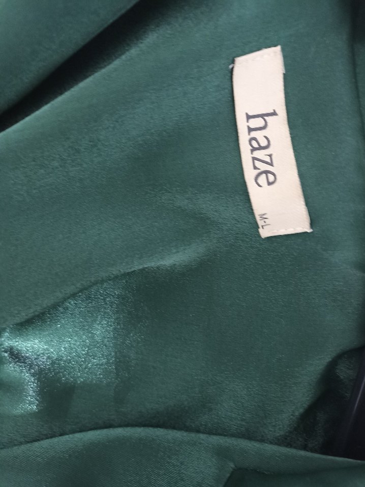 Uzun Kollu Kemerli Yeşil saten kimono ceket - Görsel 3