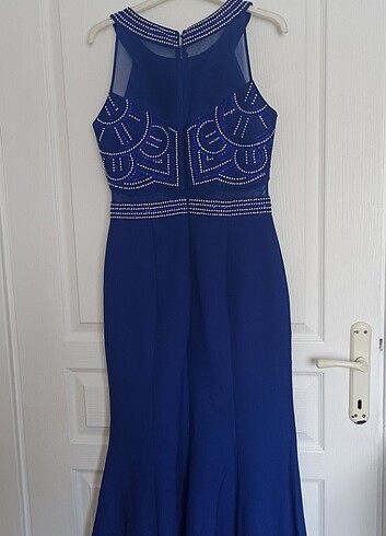 Saks Mavisi Balık Model Abiye Elbise
