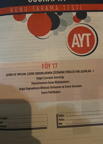 AYT Coğrafya Konu Tarama Testleri Kitabı - Görsel 10