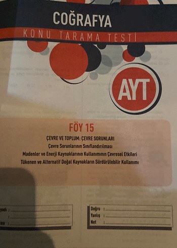 AYT Coğrafya Konu Tarama Testleri Kitabı - Görsel 8