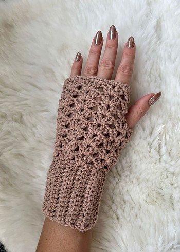 Bej Dantel Detaylı Bohem Örgü Eldiven - Görsel 2