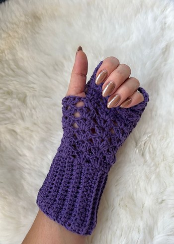 Bej Dantel Detaylı Bohem Örgü Eldiven - Görsel 5