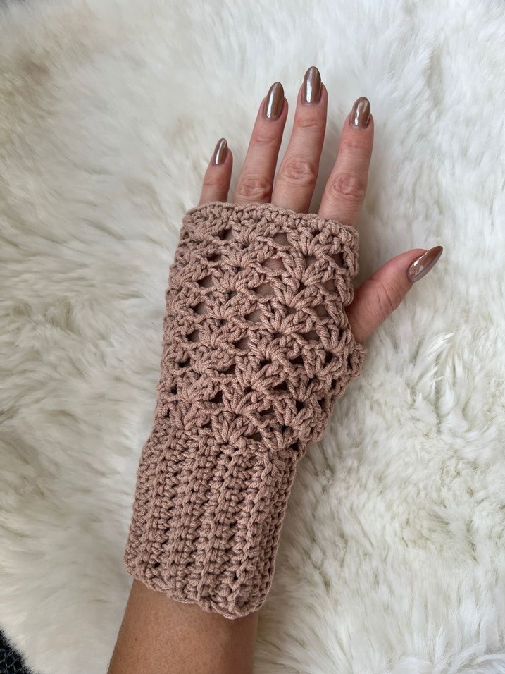 Bej Dantel Detaylı Bohem Örgü Eldiven - Görsel 2