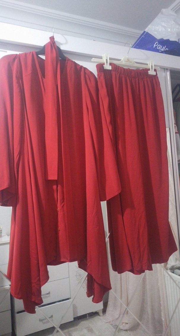 Parlak Kırmızı Kadın Uzun kol takim - Görsel 2