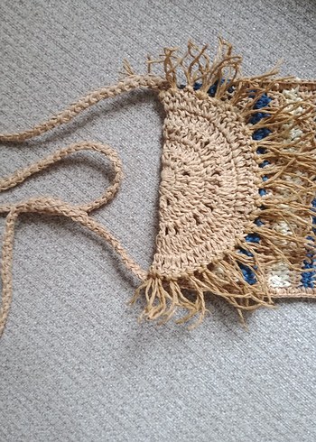 Bohem Nakışlı Mavi Örgü Kadın Çapraz Çanta - Görsel 5