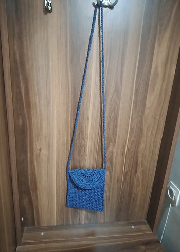 Bohem Nakışlı Mavi Örgü Kadın Çapraz Çanta - Görsel 3