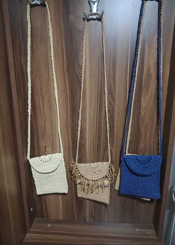 Bohem Nakışlı Mavi Örgü Kadın Çapraz Çanta - Görsel 2