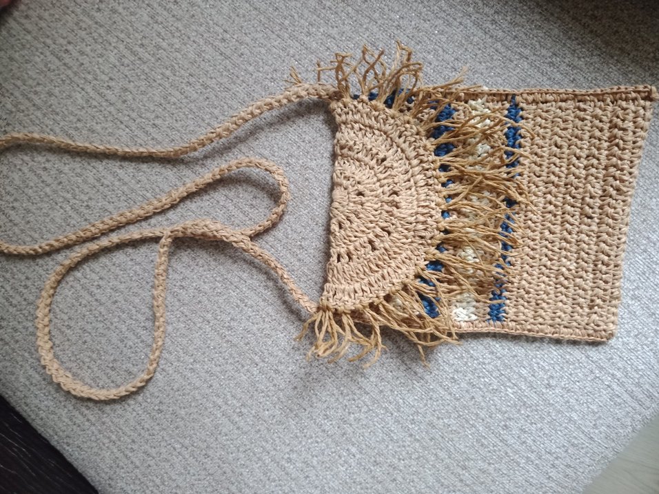 Bohem Nakışlı Mavi Örgü Kadın Çapraz Çanta - Görsel 5