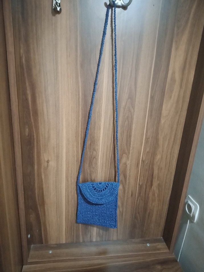 Bohem Nakışlı Mavi Örgü Kadın Çapraz Çanta - Görsel 3