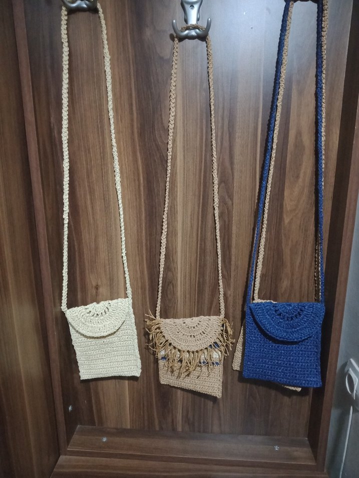 Bohem Nakışlı Mavi Örgü Kadın Çapraz Çanta - Görsel 2