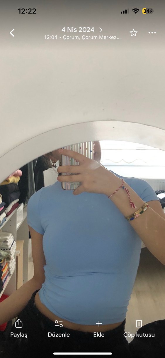 Mavi Kadın Kısa Kollu Pamuklu Tişört - Görsel 5