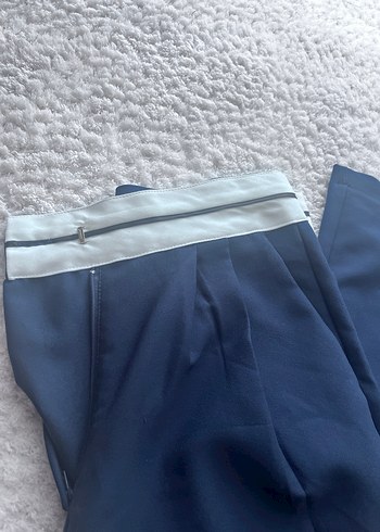 Kadın Mavi Piliseli Midi Kumaş Pantolon - Görsel 2