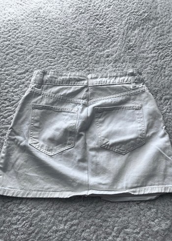 Beyaz Midi Denim Mini Etek - Görsel 3