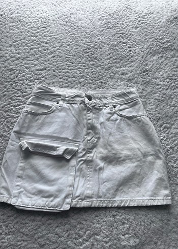 Beyaz Midi Denim Mini Etek - Görsel 4