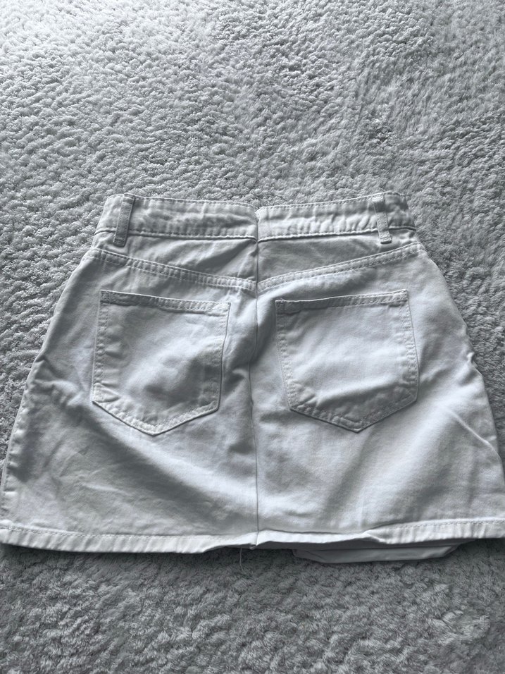 Beyaz Midi Denim Mini Etek - Görsel 3