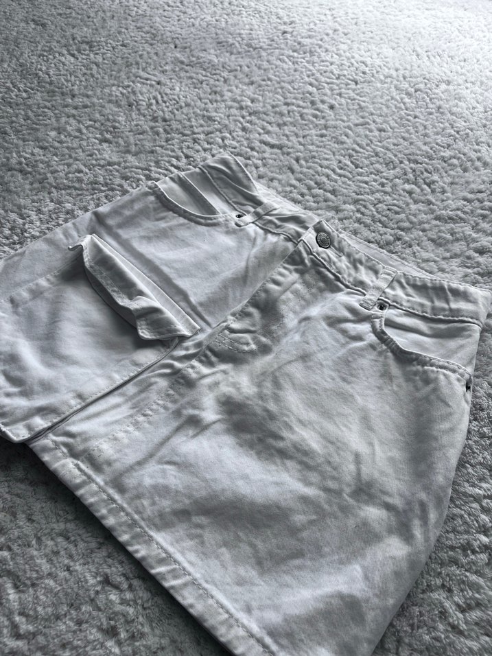 Beyaz Midi Denim Mini Etek - Görsel 2