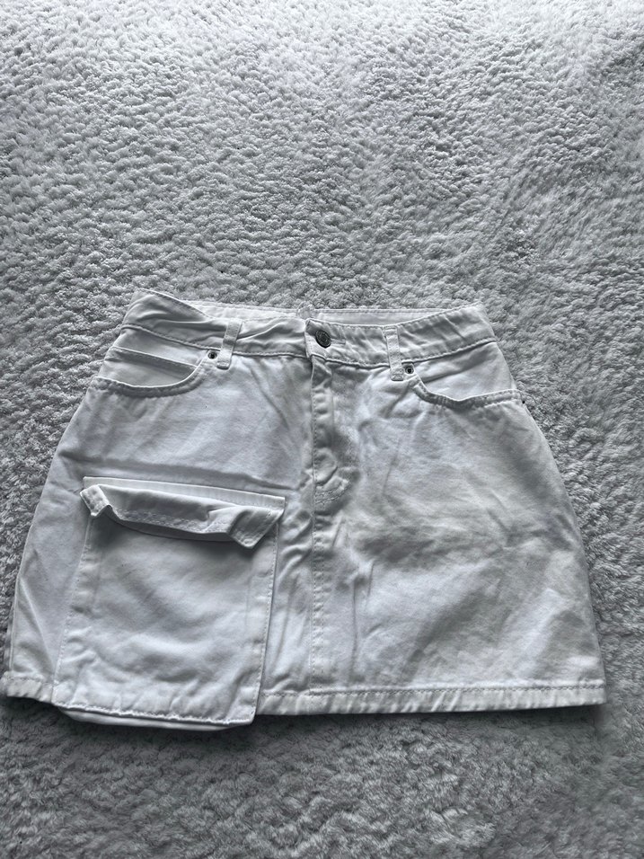 Beyaz Midi Denim Mini Etek - Görsel 4