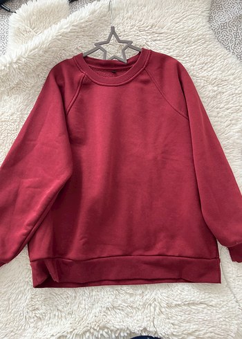 l Beden bordo Renk Bordo Kadın Sweatshirt Uzun Kollu Rahat Kesim