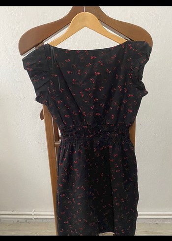 Siyah V Yaka Fırfırlı Midi Elbise - Görsel 2