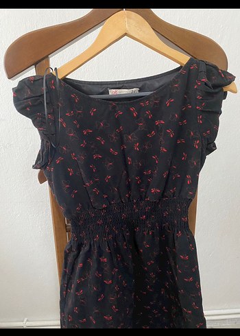 Siyah V Yaka Fırfırlı Midi Elbise - Görsel 3