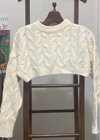 Kadın Gri Örgü Kısa Kollu Kazak - Görsel 2