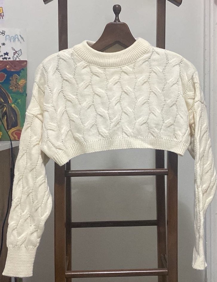 Kadın Gri Örgü Kısa Kollu Kazak - Görsel 2