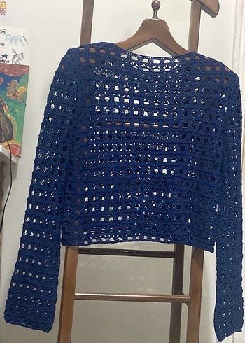 Lacivert Bohem Örgü Kadın Kazak - Görsel 2