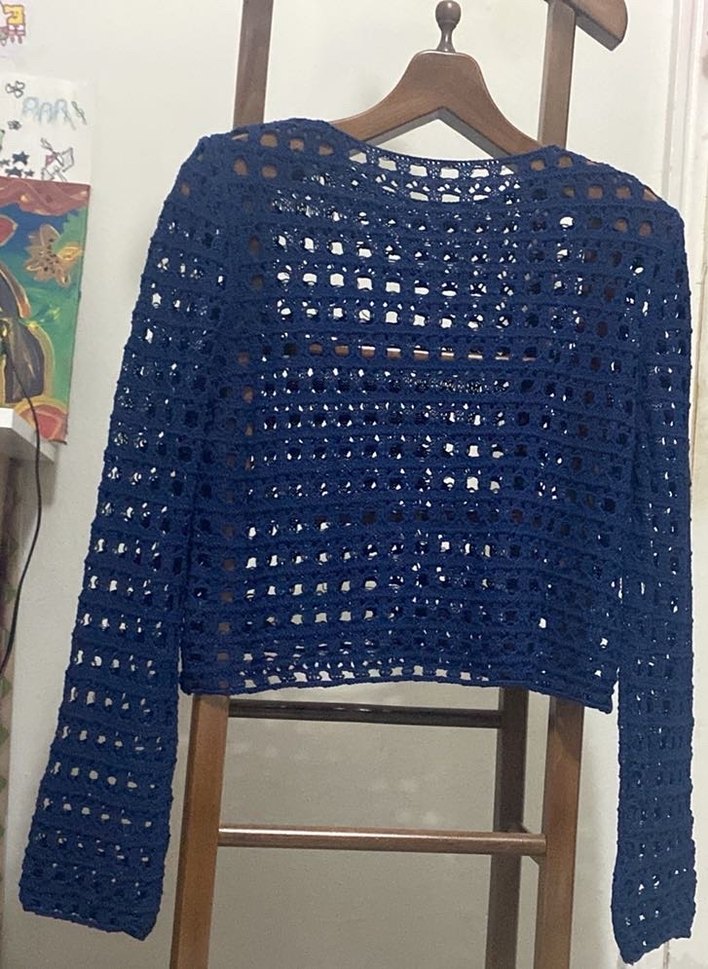 Lacivert Bohem Örgü Kadın Kazak - Görsel 2