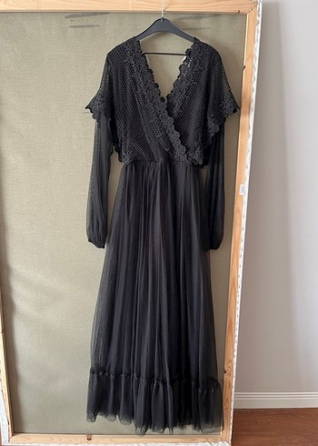 Siyah V Yaka Uzun Kollu Uzun Elbise - Görsel 6