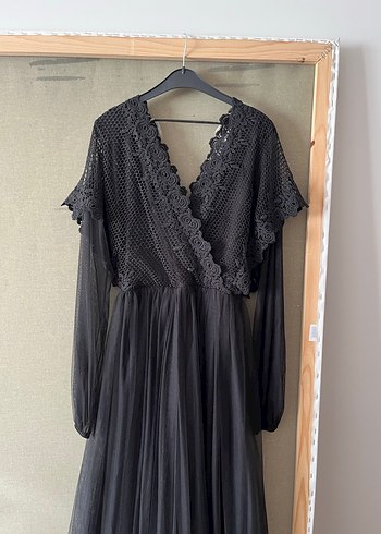 Siyah V Yaka Uzun Kollu Uzun Elbise - Görsel 2