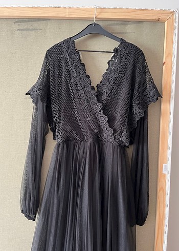 Siyah V Yaka Uzun Kollu Uzun Elbise - Görsel 4