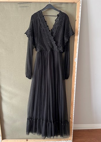 Siyah V Yaka Uzun Kollu Uzun Elbise - Görsel 5